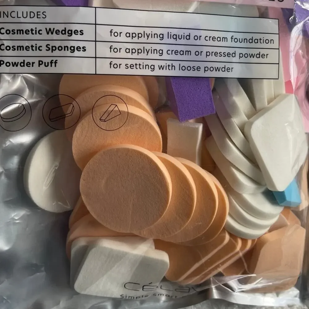 60 Piece Assorted Cosmetic Sponges Makeup Wedges Puffs Blenders Applicators NEW
